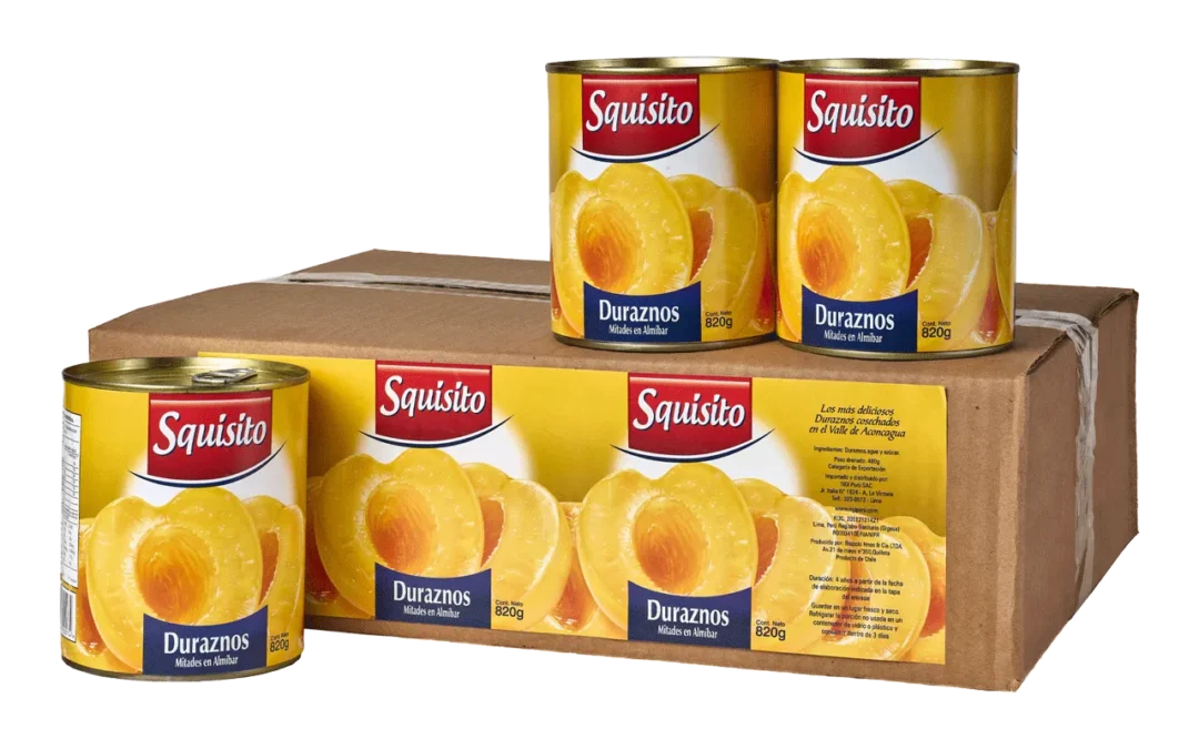Duraznos en almíbar, caja